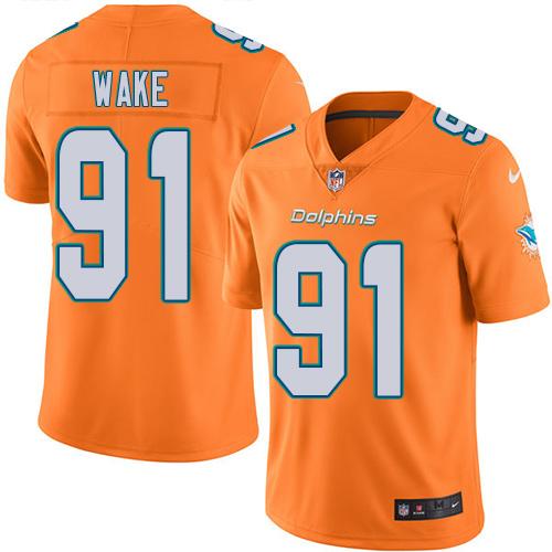Nike Dolphins #91 Cameron Wake Orange Men's Stitched NFL Limited Rush Jersey - Click Image to Close